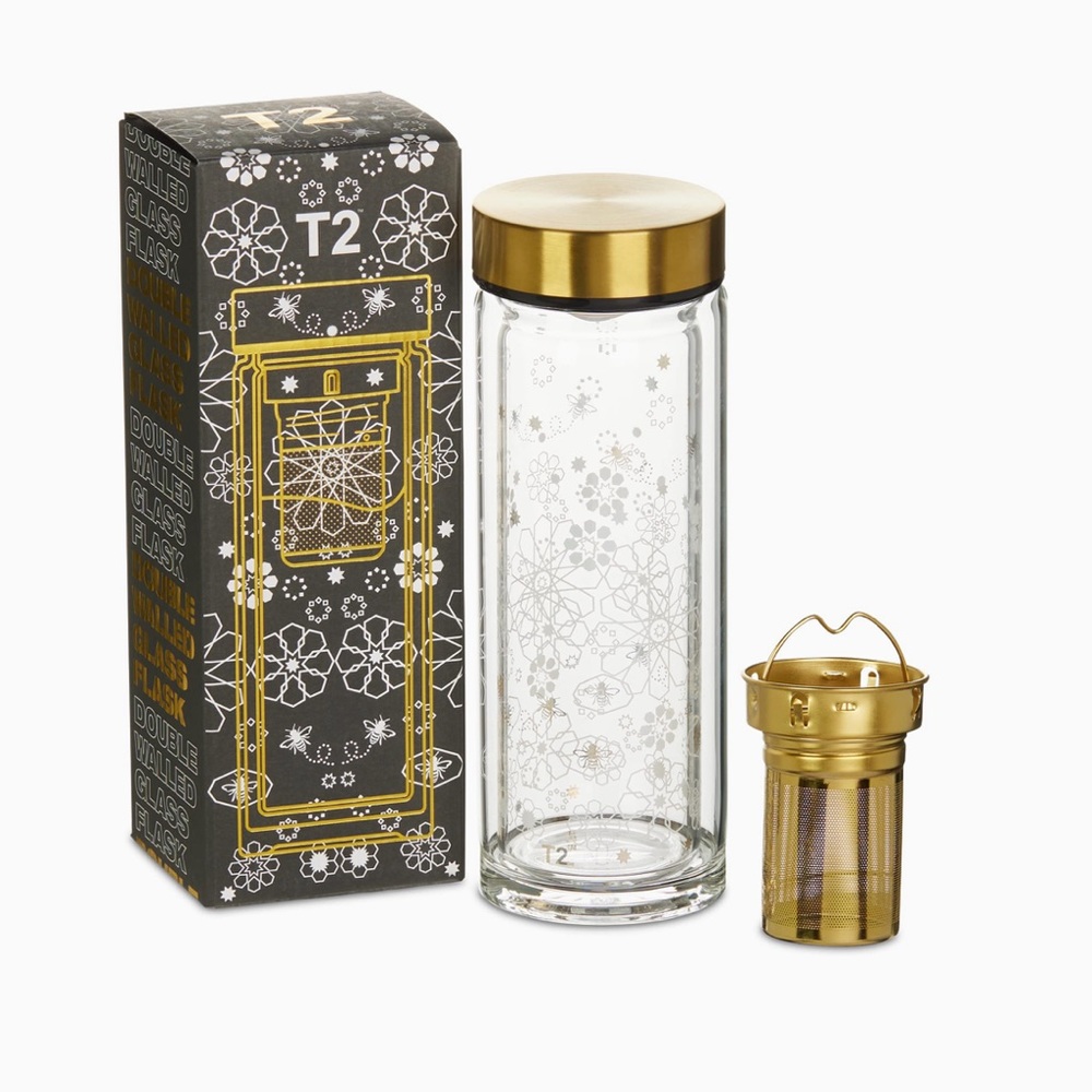 T2 Double Walled Glass Flask w/ Tea Infuser
